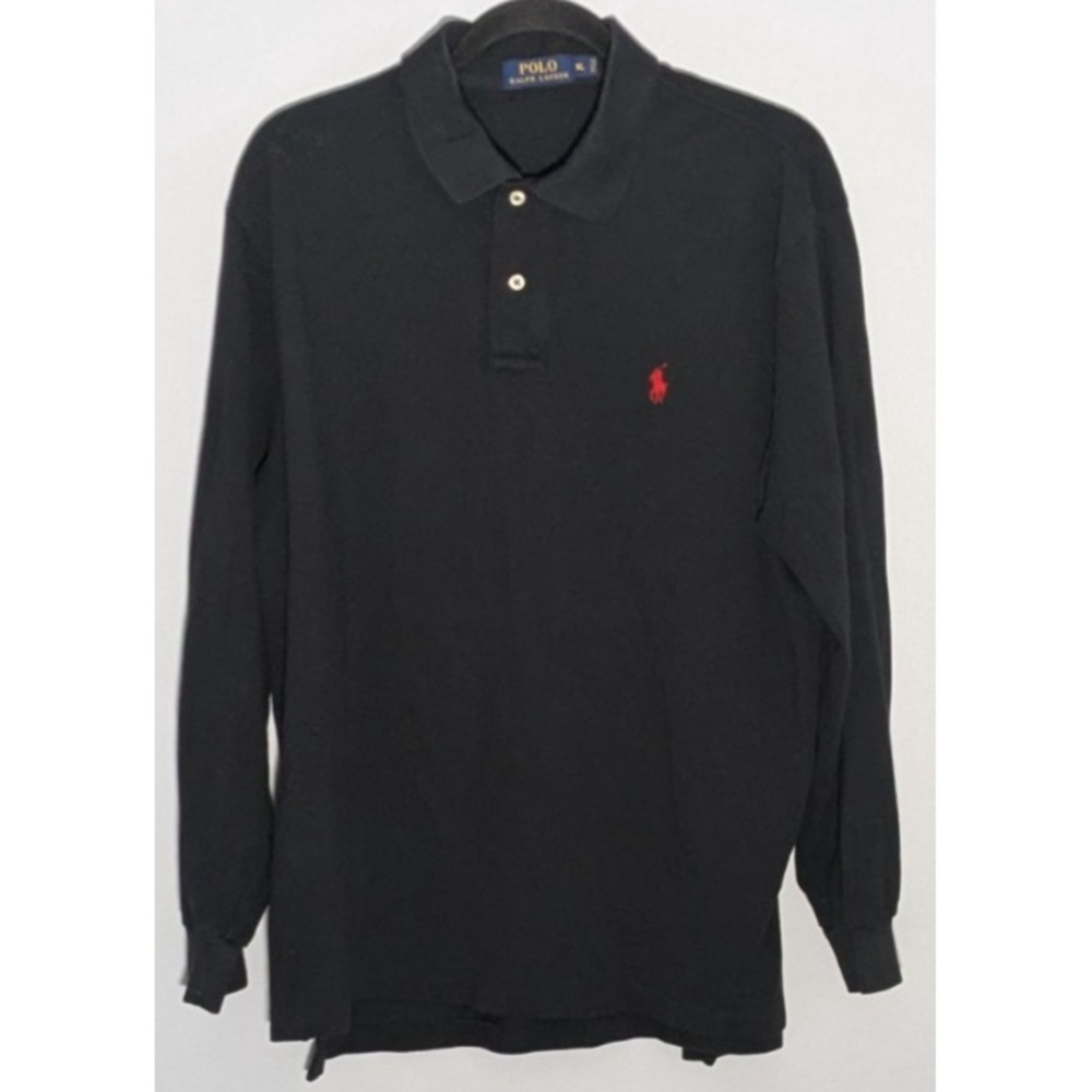 Polo Ralph Lauren Mens Polo Shirt Black Long Sleeve Classic Fit Red Pony Logo XL